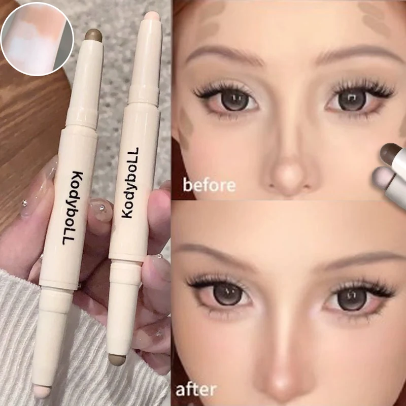 Nose Shadow Contouring Pen Long Lasting Waterproof Naturally 3D Highlighter Contouring Stick Cream-Textured Face Contour Makeup