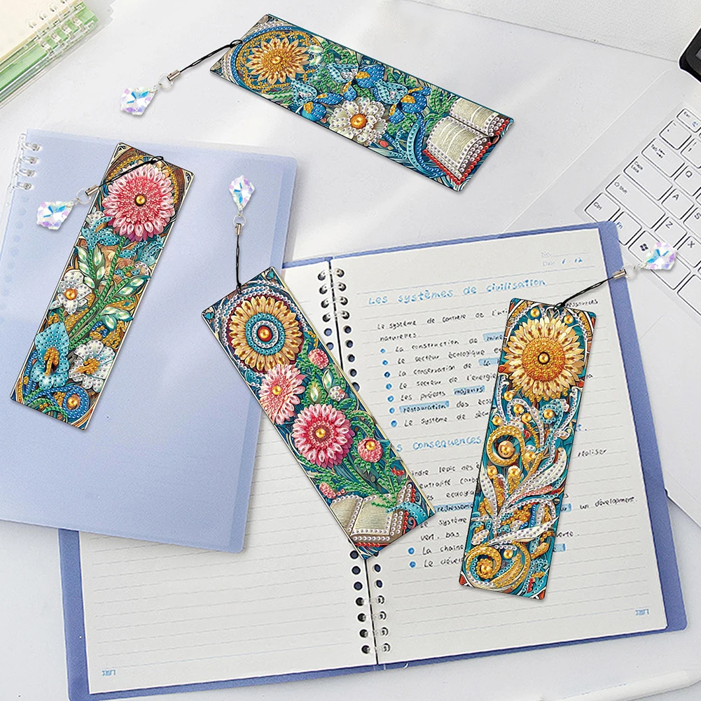 

4Pcs Special Shape Books Flowers 5D DIY Diamond Painting Bookmark for Bookworm