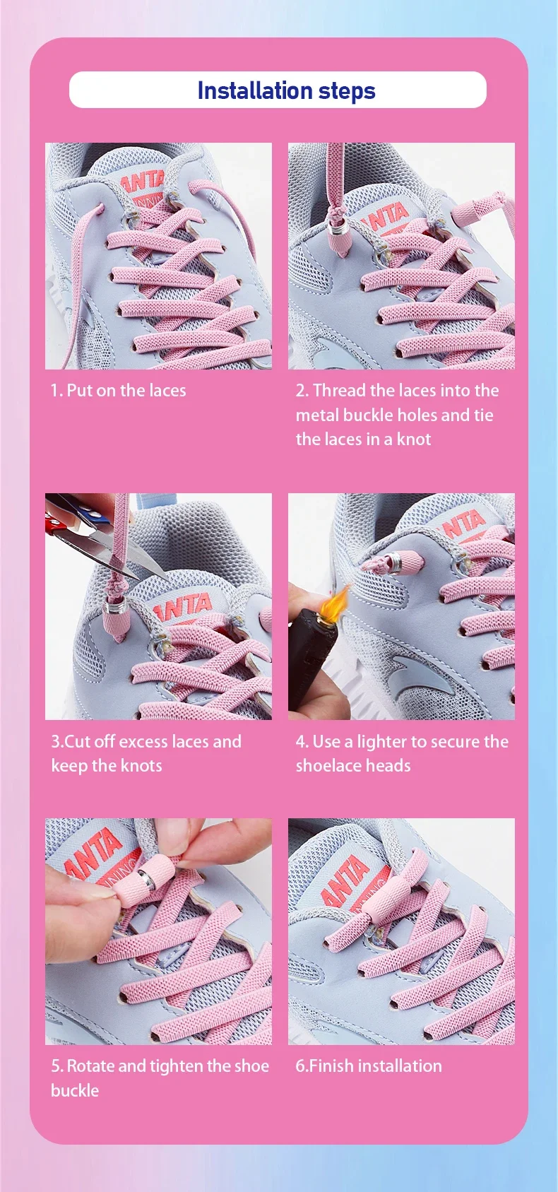 1 Paar elastische Schnürsenkel für Sneaker, 6 mm breit, flach, bunte Schnallverschlüsse, Schnürsenkel ohne Binden, Unisex, praktisches Schuhzubehör – Detail 5
