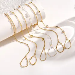 Vnox Stainless Steel Beads Link Chain Finger Bracelets For Women New Fashion Finger Hand Chain Jewelry Gifts