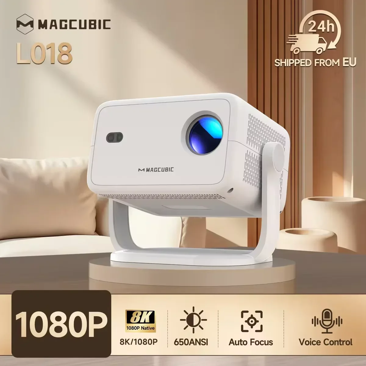 Magcubic 8K Android14 Projektor L018 650ANSI Autofokus & Keystone-Korrektur 1080P 360° °   Drehbare Wifi6 BT5.4 Tragbare Outdoor-Movie-Maus mit Bluetooth 5.4
