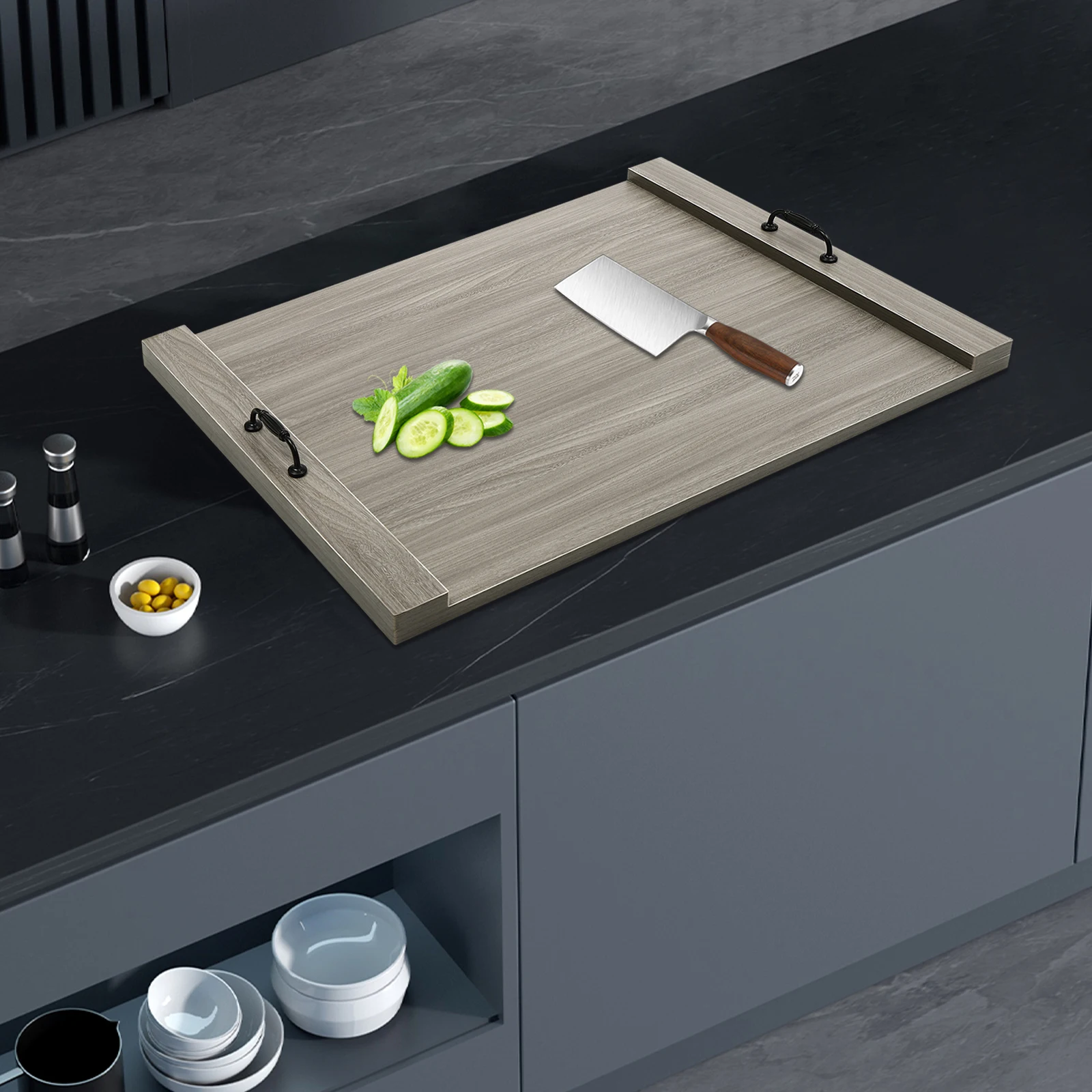 

30"×22" Stove Top Cover, Solid Wood Melamine Board Kitchen Tray with Handles, Extra Counter Space for Gas Electric Stoves