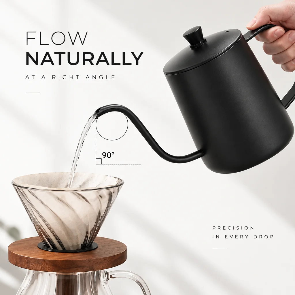 600ml Stainless Steel Pour Over Coffee Kettle Gooseneck Spout Drip Coffee Pot for Home Office Outdoor Hand Brew Coffee Making