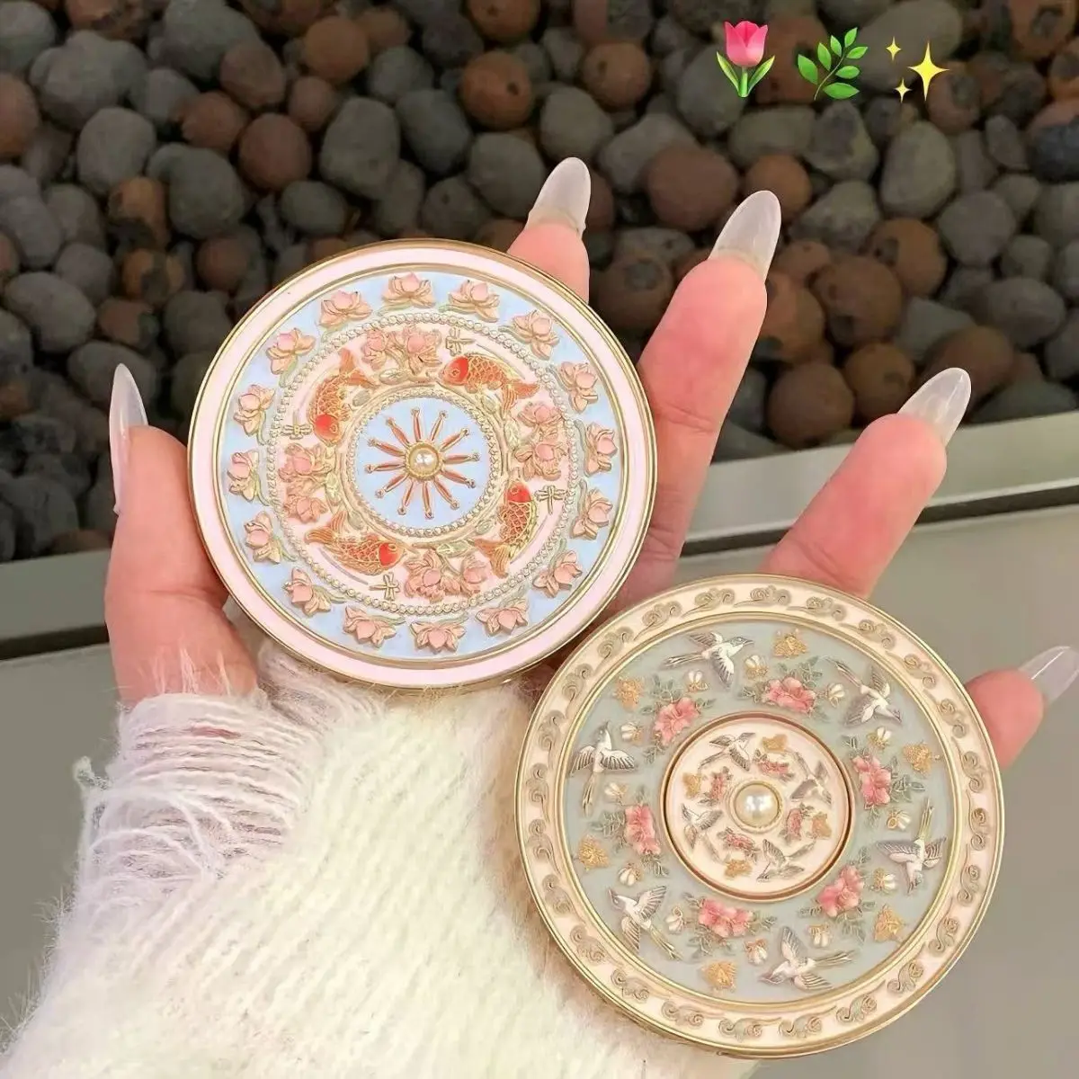 Merchandise icing on the cake sparrow around the flower branch folding double-sided mirror hand-held makeup mirror