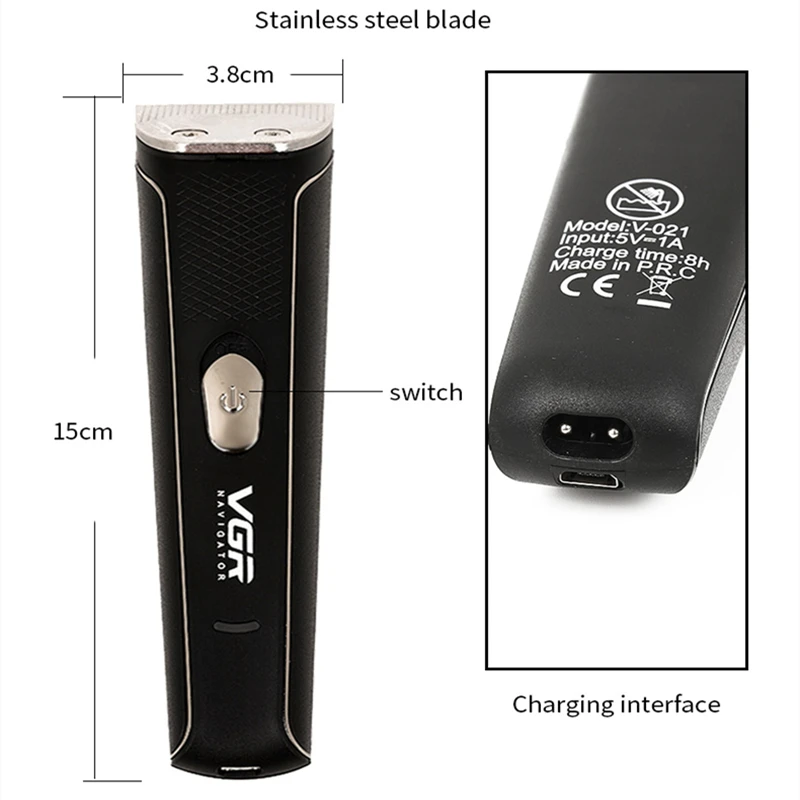 VGR 021 Hair Clipper Professional Personal Care แบบพกพาตัดผม Trimmer USB Rechargable ล้างร้านตัดผมตัดผม VGR V021
