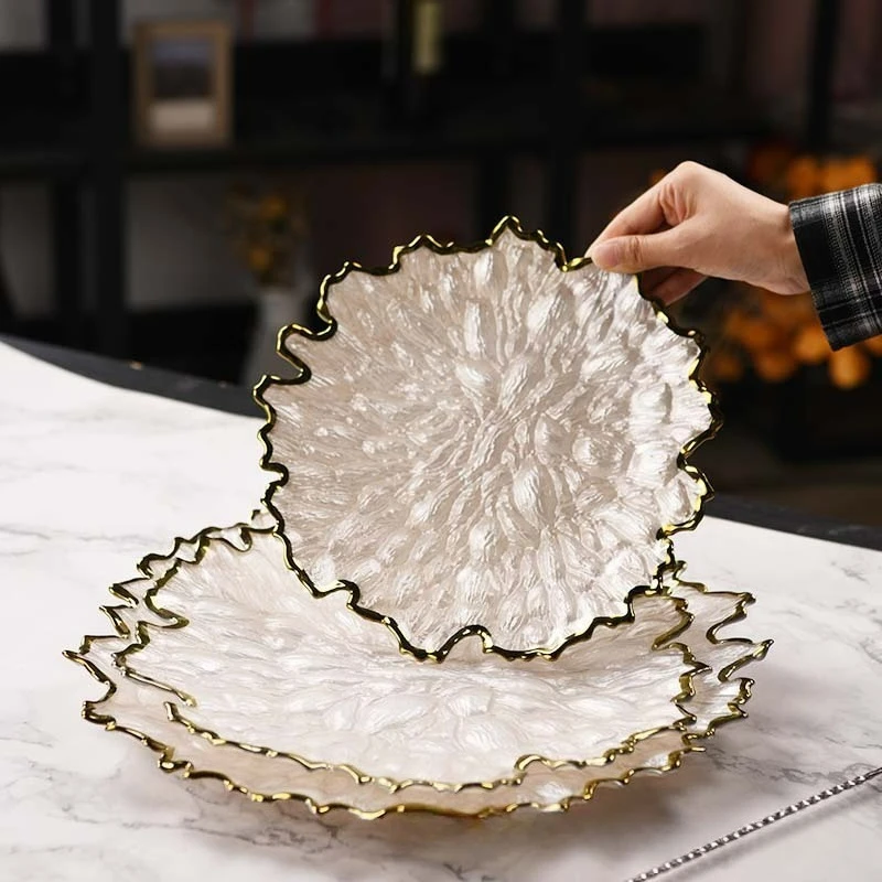 

Nordic Style Ins Gold Border Corn Leaf Plate Series Fruit Plate Hotel Living Room Light Luxury Business Minimalist Premium