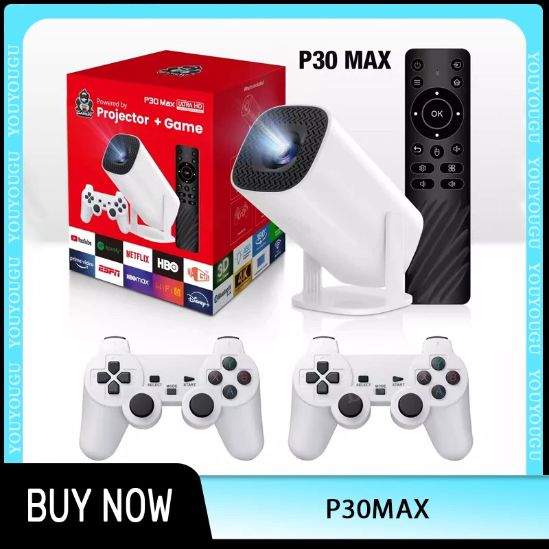 P30MAX 3D Game Projector Retro Video Game Console Wireless Controller 4K ULTRA HD plug and play Android11 BT5.0 720P Home Cinema