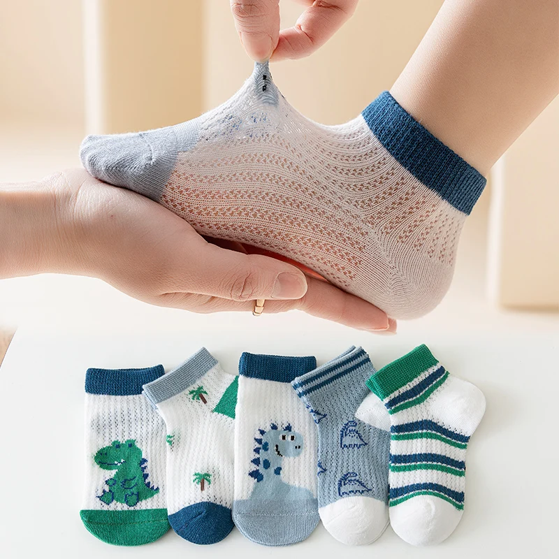 Children's summer thin style mesh baby socks, lightweight and breathable, boys' and girls' socks, cartoon style mid-calf socks