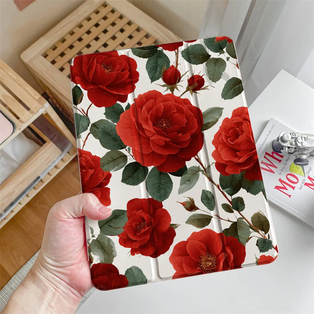 

Чехол с розовым узором для iPad A16 2025 11-го поколения с держателем для карандашей для iPad Air 13 Pro 12,9 11 mini A17 Pro Funda