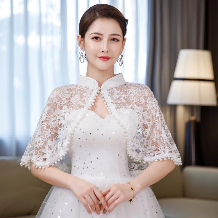 

Retro Lace Summer Shawl Cape Large Size Women's Daily Wedding Dress Hollow out Pure Color Skirt Decorative Accessories