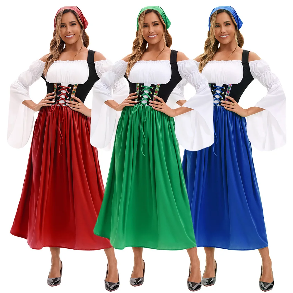 

Adult Munich Beer Festival Long Skirt Farm Maid Halloween Costume New Arrival Parent-Child Performance Outfit Medieval Theme