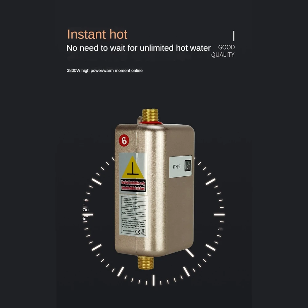 Pemanas air elektrik 3800W, pemanas air instan tanpa tangki, Boiler air aliran mandi 220V merah colokan EU