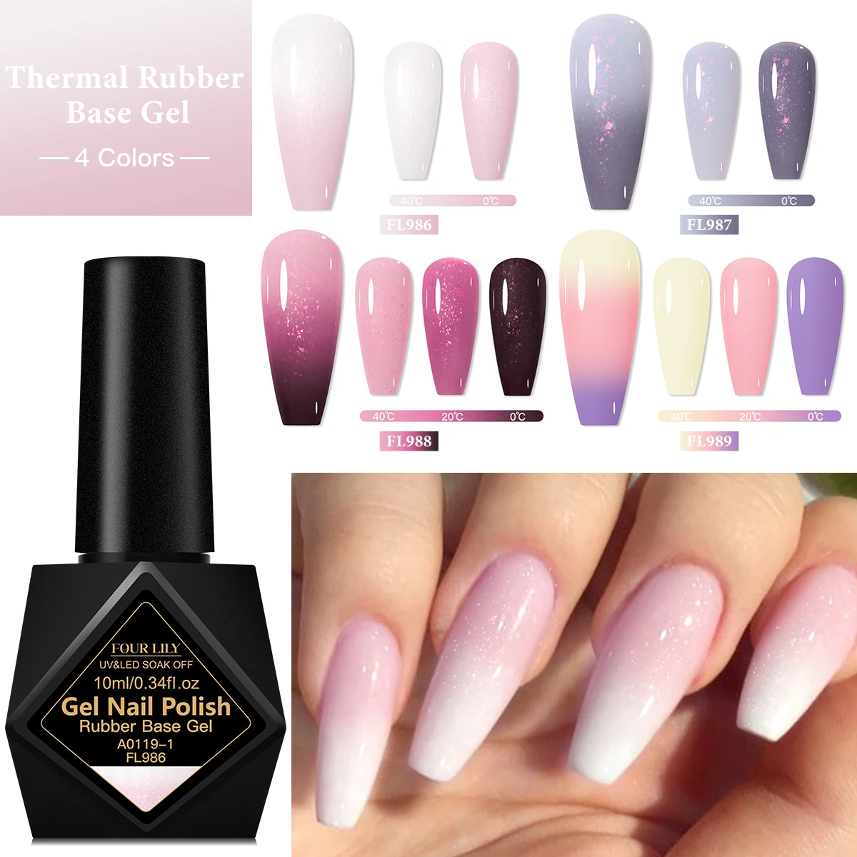 10ml Thermal Rubber Base Gel Nail Polish Pink Color Changing Self Leveling Soak off UV Construction Gel Varnish Nail Supplies