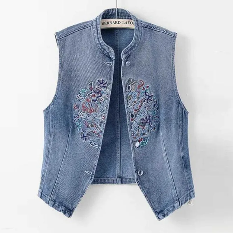 

Men's and Women's Models Summer Coat Tops Vests Cowboys Buttons Embroidery Ethnic Wind Large Size Loose Warm Thin Fashion Simple