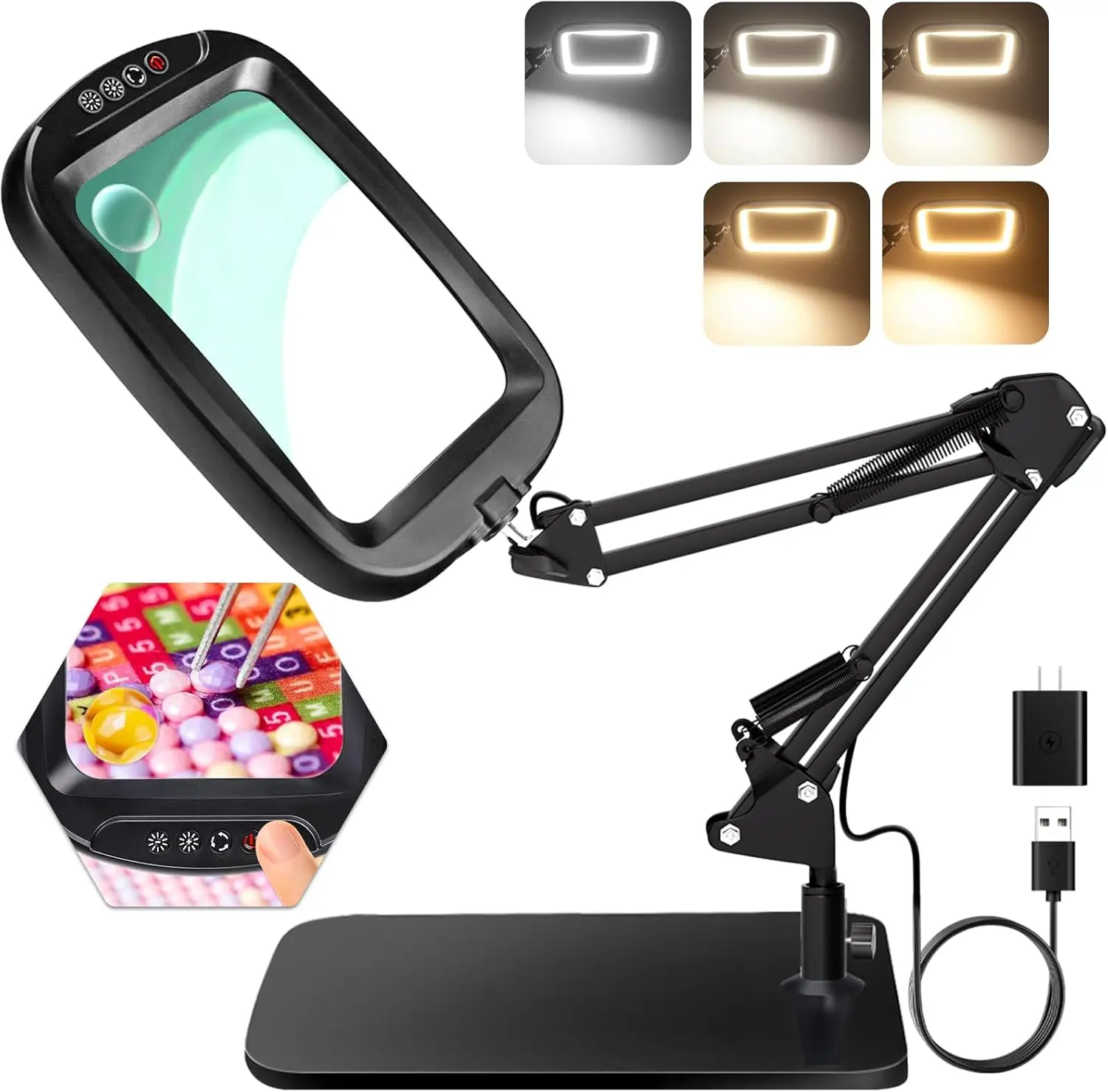 

Лупа 10X/30X с подсветкой, подставкой, 7-дюймовой настольной лампой, 5 режимами цвета и регулировкой яркости для чтения, рукоделия и хобби