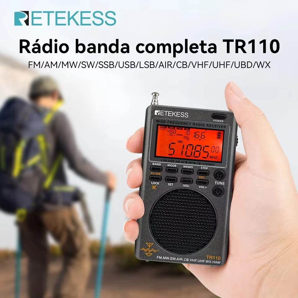 RETEKESS TR110 Digital Radio Portatil AM FM Receptor De Rádio De Ondas Curtas SSB CB Air Banda Completa Ham Rádio recarregável MW SW LSB VHF UHF,caixa de som,NOAA alerta para presente