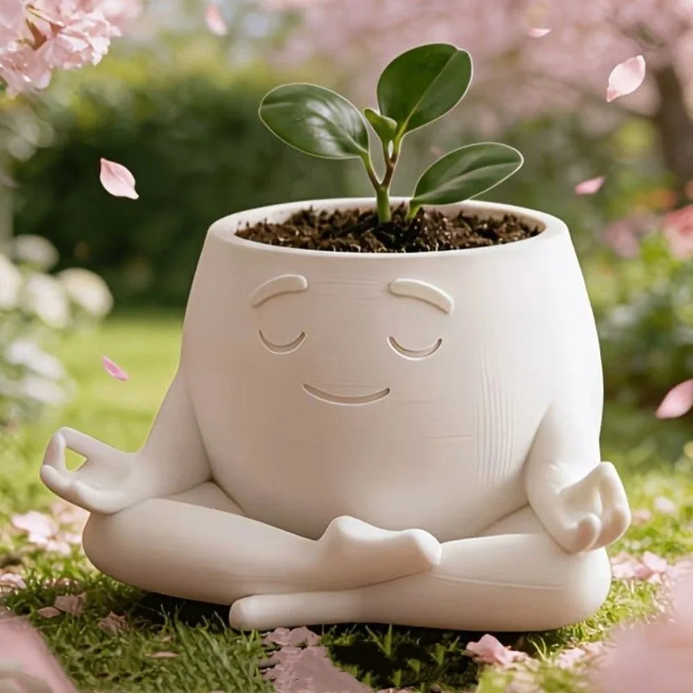Sitting Posture 3D Printed Yoga Face Planter Novelty Gift Unique Figurine Head Planter Holder Handicrafts Ornaments