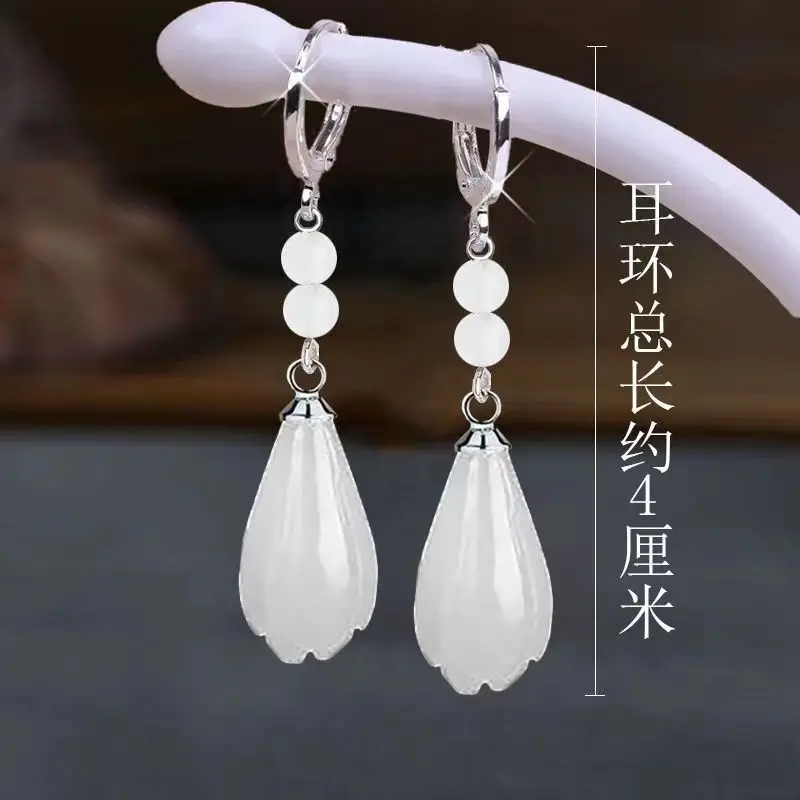 925 Sterling Silver Chinese Hanfu Style Magnolia Flower Long Dangle Earrings For Women Elegant Vintage Drop Earrings Fashion Jew