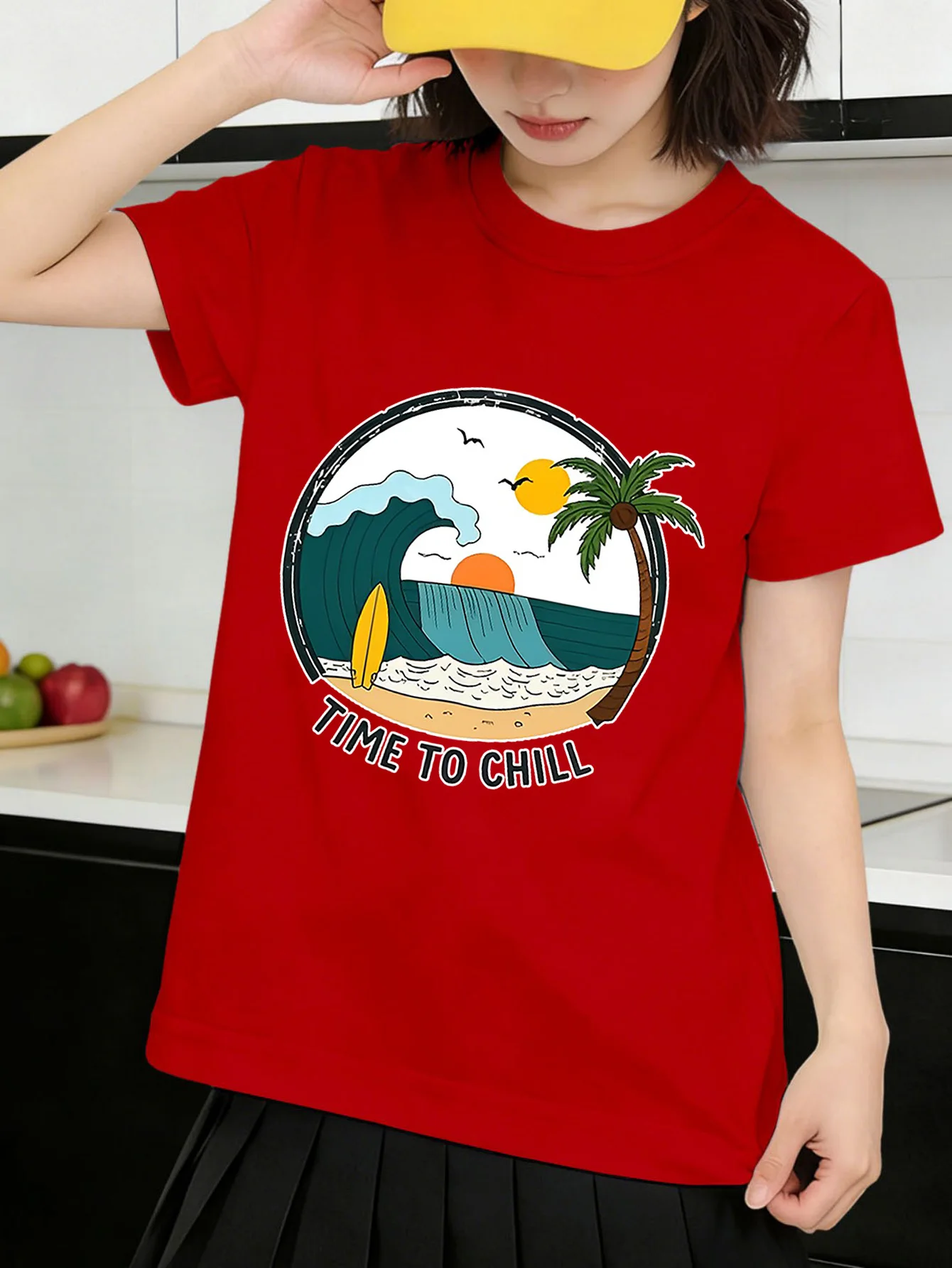 Cute Time To Chill Beach Surf Print Graphic Kids Tee Boys Girls Family Matching Cotton Crew Neck Short Sleeve Soft Summer Tee
