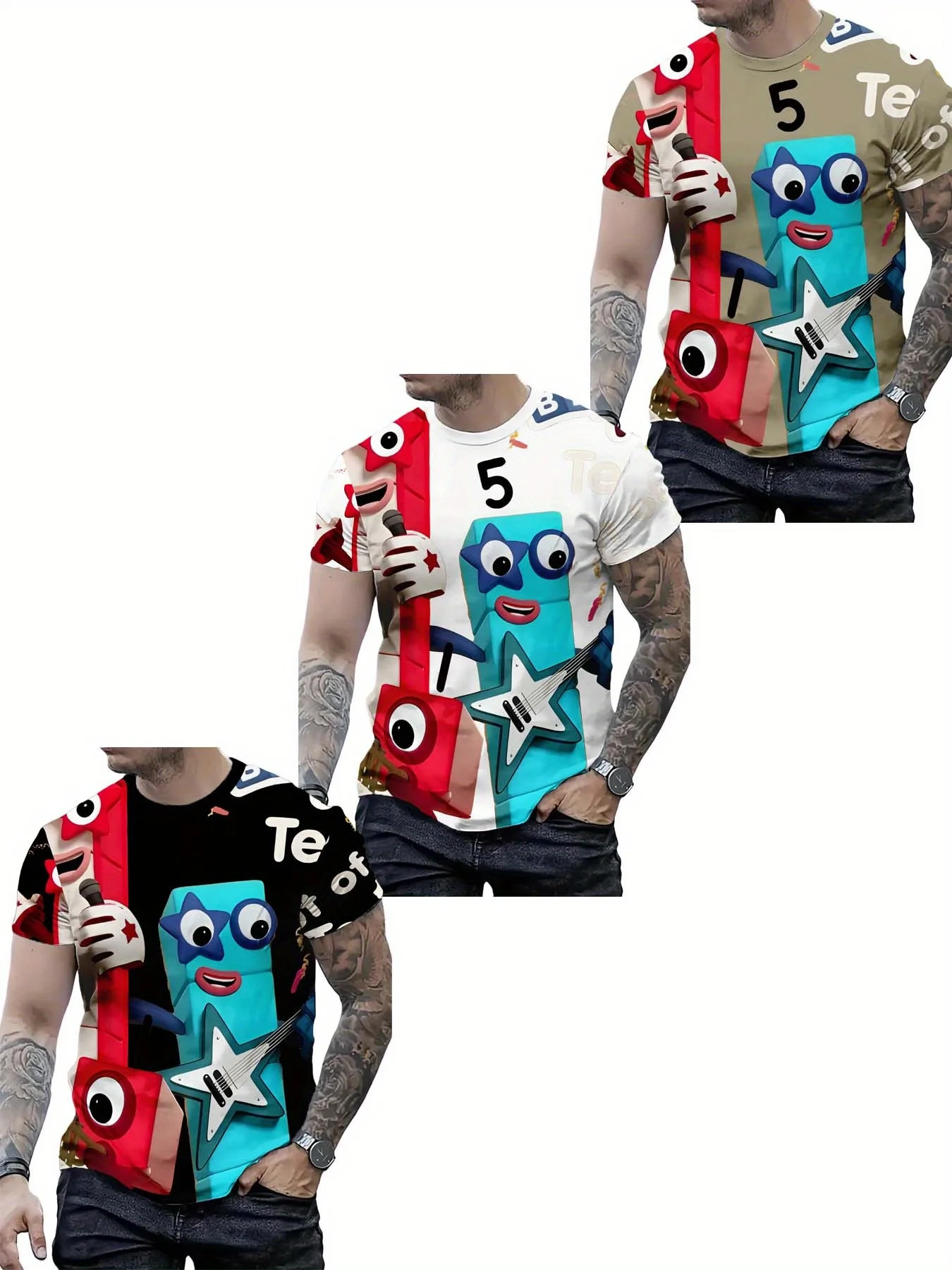 

3PCS Cartoon Style T-Shirt Lightweight Casual Quick Drying Sports Short Sleeves Suitable for Normal and Plus-Size