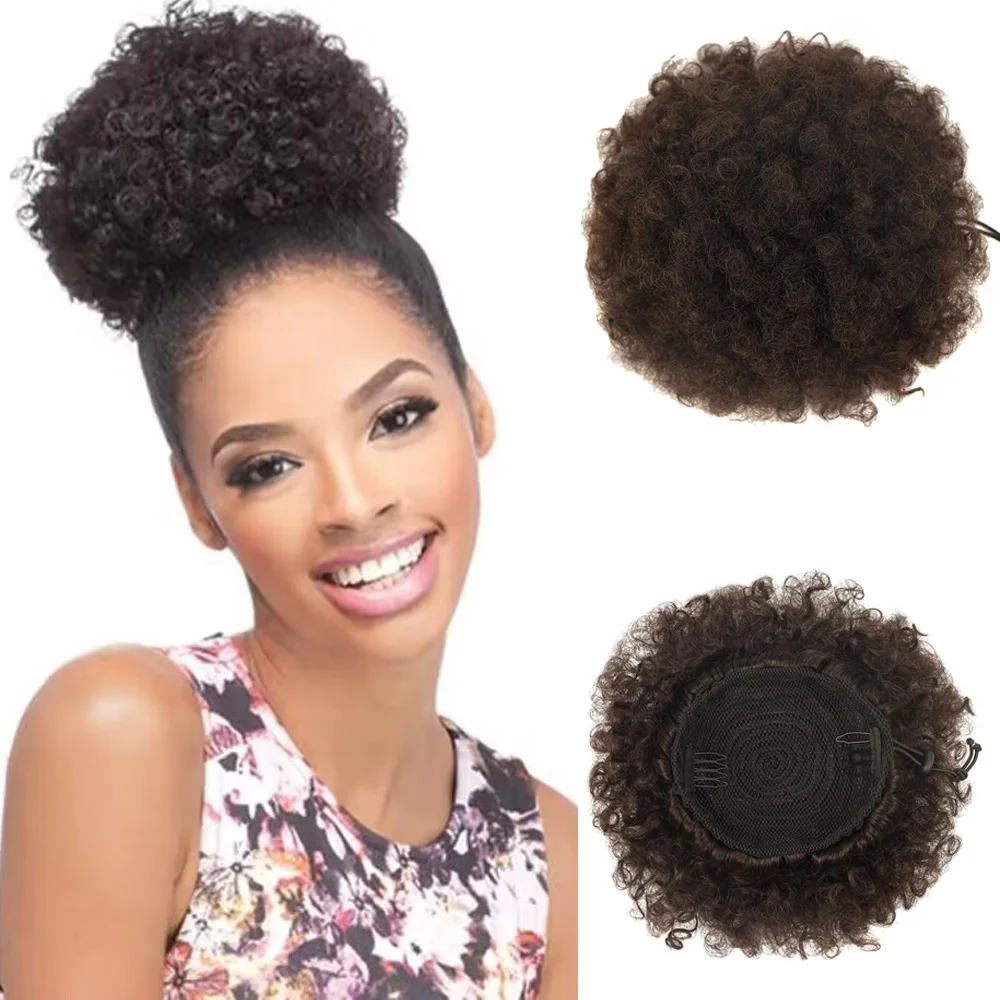 Afro Curly Ponytail Synthetic Hair Short Afro Kinky Pony Tail Clip In On African Synthetic Hair For Women Kinky Curly Hair