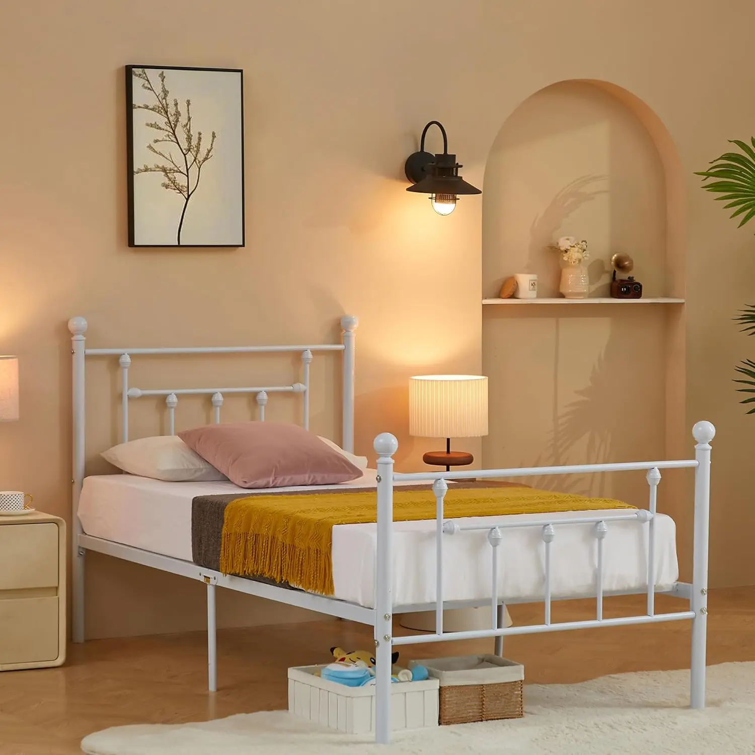 

Twin Size Metal Platform Bed Frame With Headboard And Footboard, Heavy Duty Slat Support/No Box Spring Ned Mattress