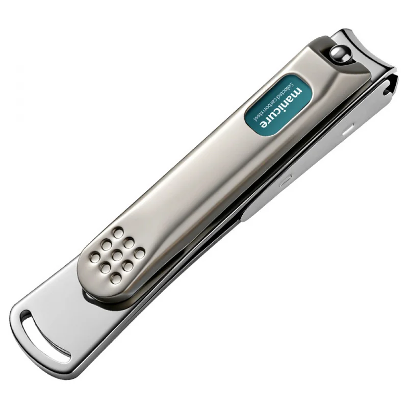 New anti-splash nail clipper set, featuring a large-sized nail clipper with a flat and angled blade, made of zinc alloy and carb