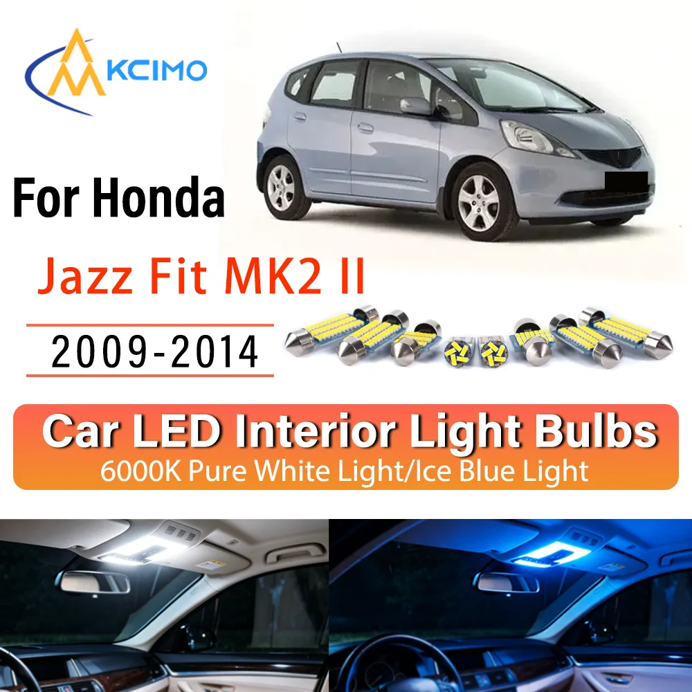 Kit de remplacement de lampes LED intérieures à éclat persistant pour Honda Jazz Fit MK2 II 2009-2014 – Amélioration des lampes de dôme, de lecture et de coffre