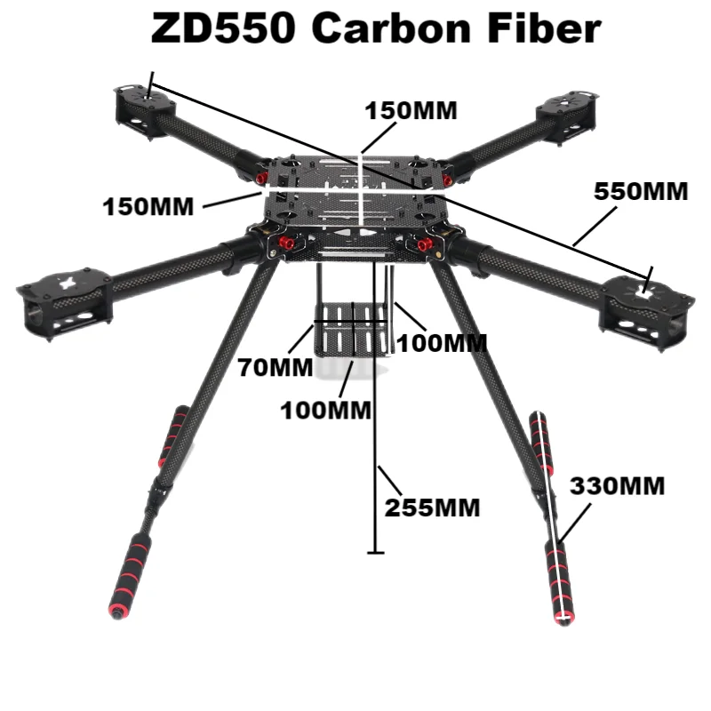 Angeltoy ZD550 550mm/ZD650 650mm Carbon fiber Quadcopter Frame FPV Quad with Carbon Fiber Landing Skid F550