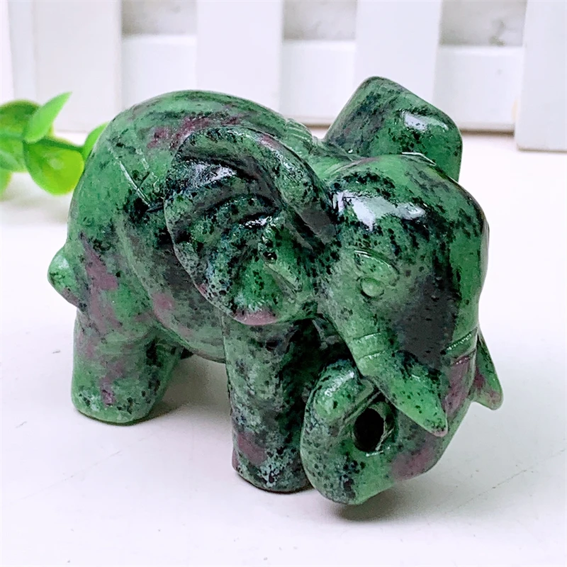 Natural Ruby in Zoisite Elephant Carving, Animal Crafts, Healing Crystal Stone, Feng Shui, Home Decoration, Gift, 1Pcs