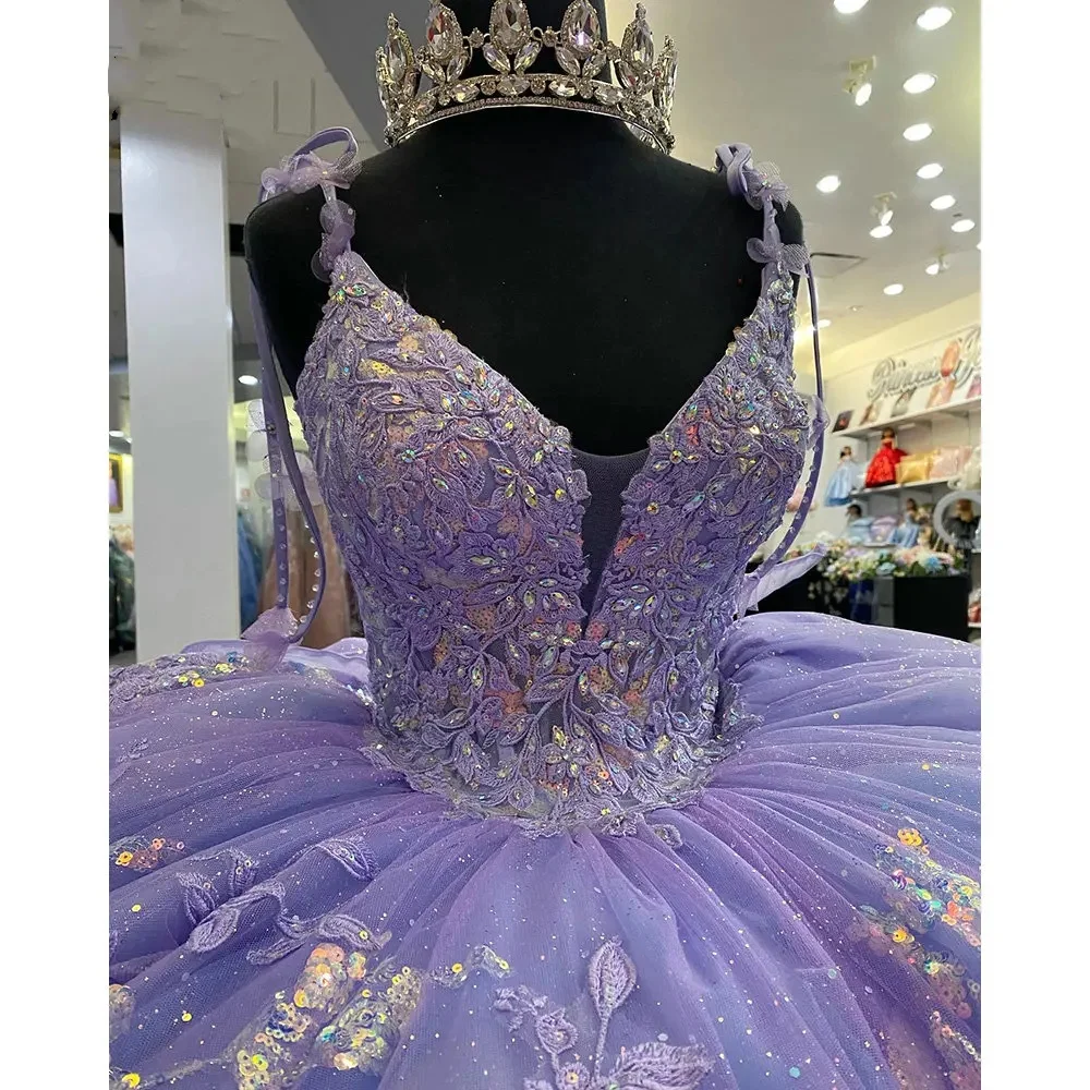 Lorencia-vestido De baile De quinceañera con cuentas De cristal brillante, traje De quinceañera con apliques De lentejuelas, lazo, 15 Años, YQD516