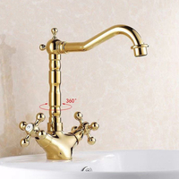 Basin Faucets Antique Brass Bathroom Sink Faucet 360 Degree Swivel Spout Double Cross Handle Bath kitchen Mixer Hot and Cold Tap