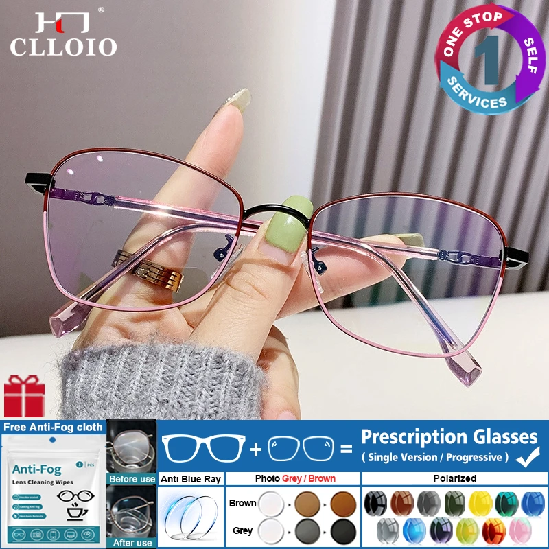 

CLLOIO женские модные прогрессивные очки для чтения фотохромные очки с защитой от синего света по рецепту очки для близорукости индивидуальные очки