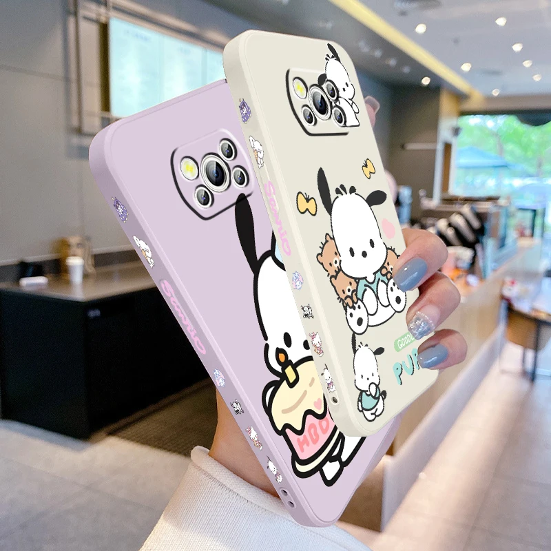 Sanrio Pacha Dog Cartoon Liquid Left Rope For Xiaomi Mi Poco X6 X5 X4 X3 M6 M5 M5S M4 M3 F5 F4 F3 C65 C55 C40 Pro 5G 4G Soft