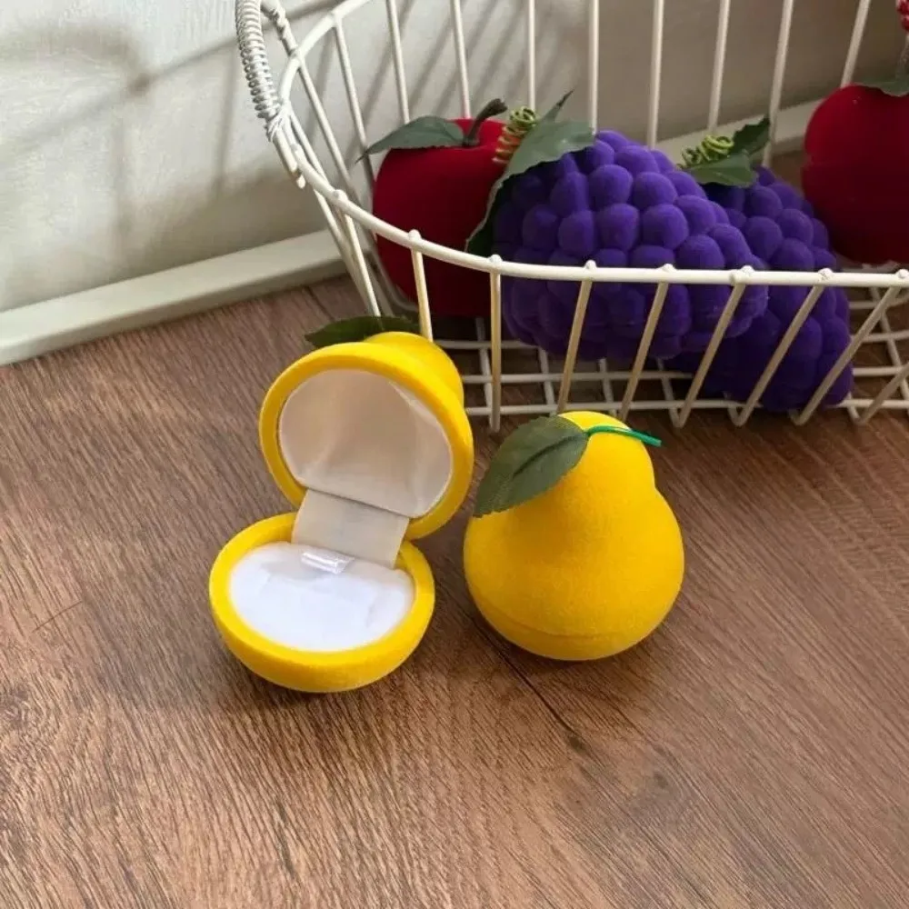 

Anti-collision Cherry Necklace Organizer Grape Pineapple Fruit Ring Box Peach Strawberry Flocked Jewelry Box Propose