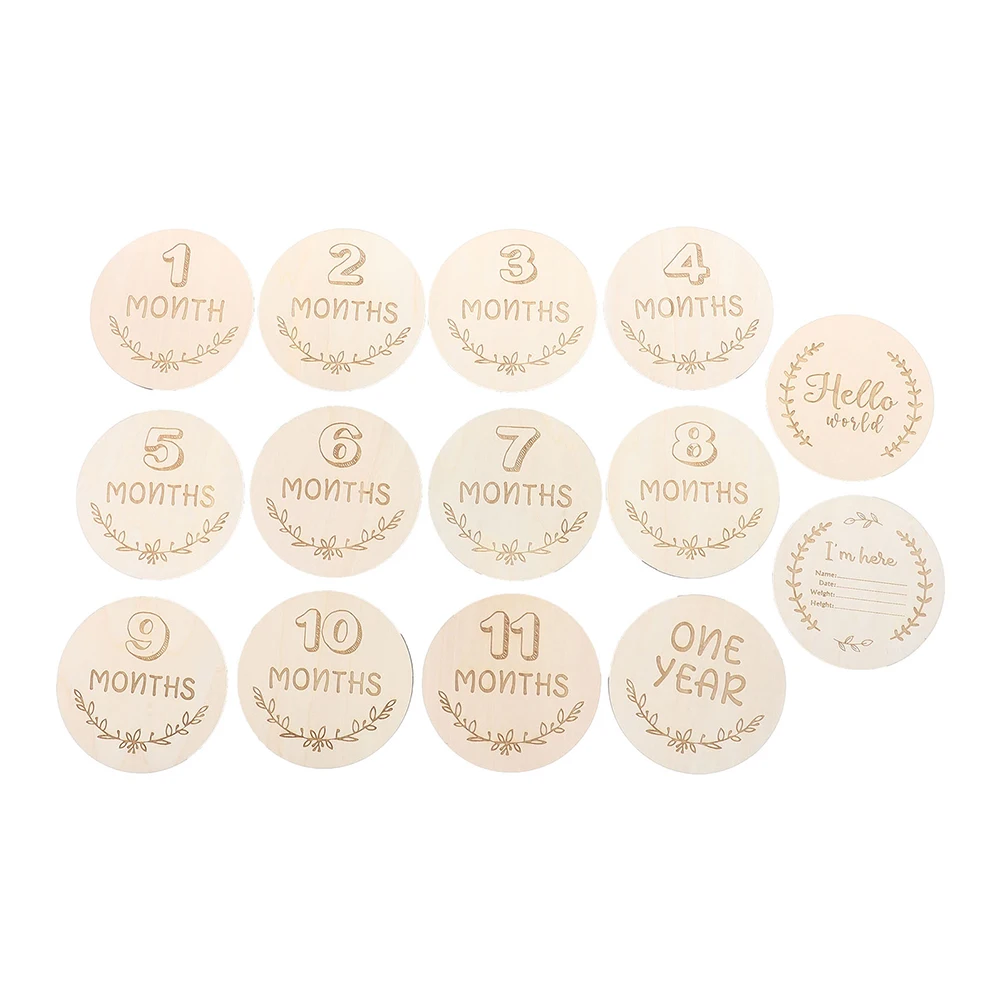 

Monthly Card Pregnancy Recording Infant Growth Commemorative Photography Props 12 Months Wooden Number Pattern Baby Milestone