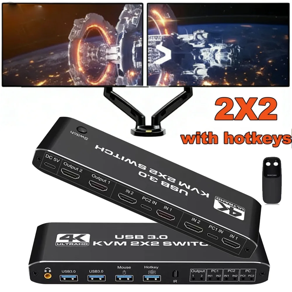 

KVM-переключатель с двумя мониторами 2 монитора 2 компьютера Ultra HD 4K двойной дисплей 2,0-канальный аудиоэкстрактор HDMI-совместимый KVM-переключатель