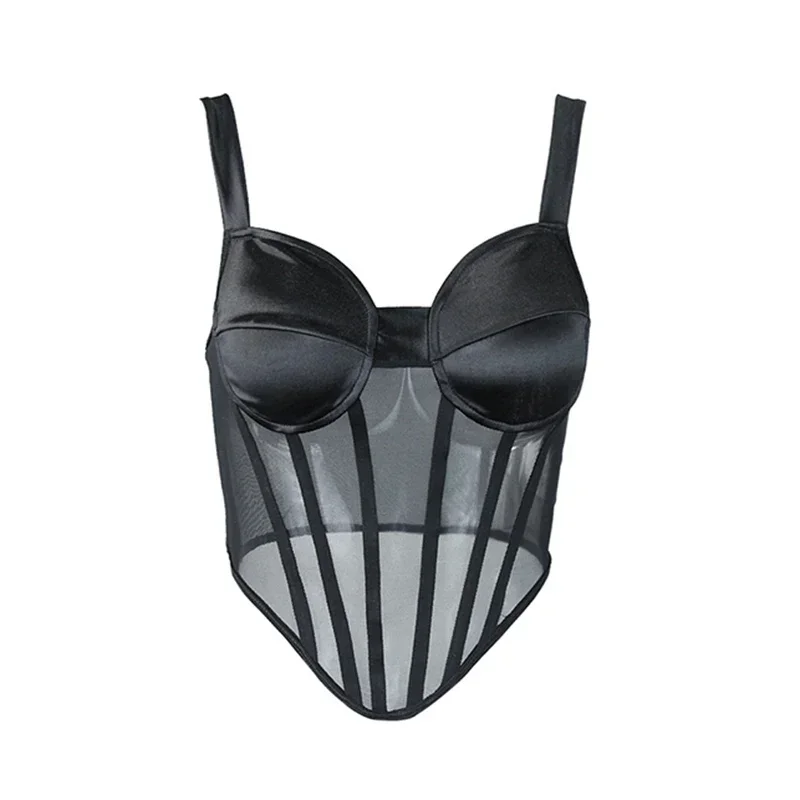 Летний прозрачный кружевной сексуальный топ на бретелях, корсет без рукавов, тонкий пляжный топ в стиле ретро, модное нижнее белье с открытой спиной, сетчатый корсет для вечеринки Y2K