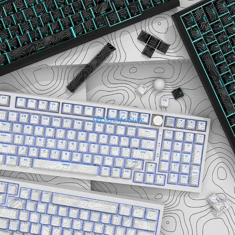 

E65E 135 Прозрачные линии PBT-Keycaps Oil-Resistant Front Print Praclits для игровых машинистов