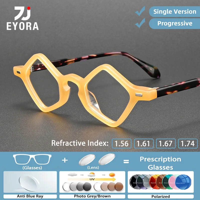 

EYORA Fashion Rhombus Acetate Reading Glasses for Women Myopia and Hyperopia Anti Blue Light Progressive Photochromic Glasses