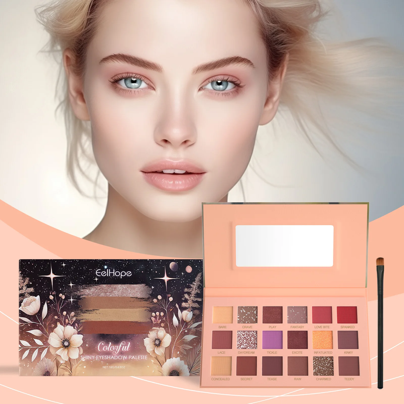 18 สี Matte Eyeshadow Palette Gliltter Shimmer Pearlescent Eye Shadow กันน้ํา Nude Make Up Palette Set ชุดเครื่องสําอางค์ผู้หญิง