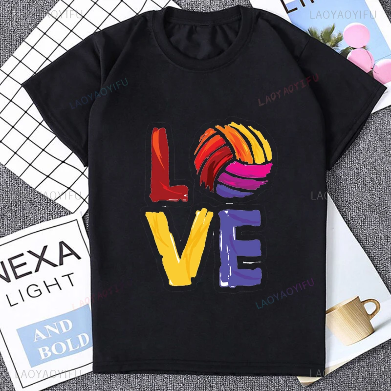 

New Arrival Colorful Volleyball Printed Hip-hop Kawaii Player Lady Streetwear Hipster Harajuku Comfortable Man Hot Sale Tshirt