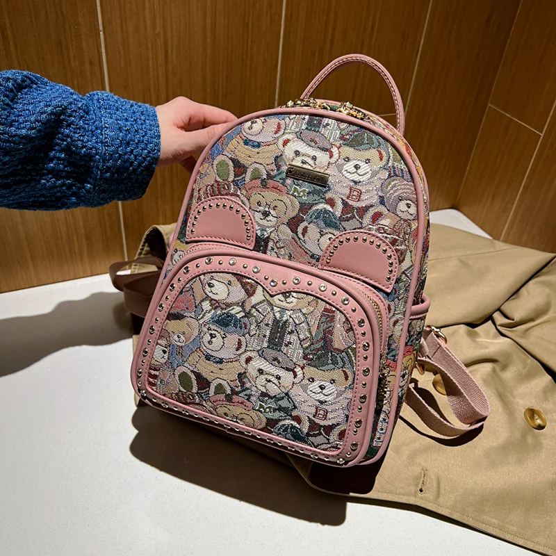 Luxury Women Backpack Designer Cartoon Bear Cute High Quality Leather Fashion School Bags Multifunction Large Capacity Backpacks