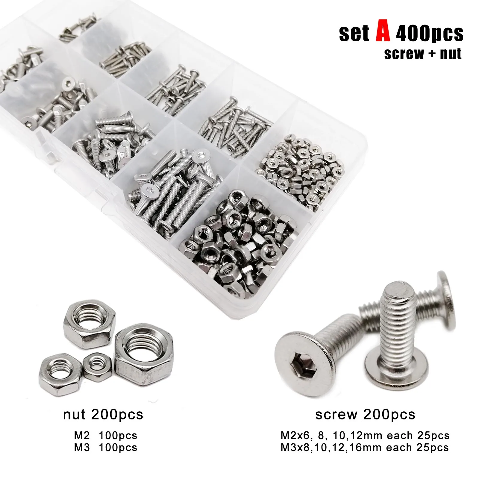 400/2100 M1.6 M2 M3 M4 M5 304 Stainless Steel Hexagon Hex Socket Ultra Thin Flat Wafer Head Screw Bolt Nut Washer Assortment Set