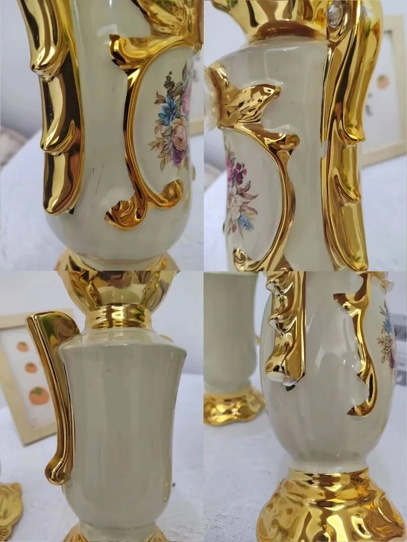 Pozłacane matowe waza porcelanowa w stylu Vintage zaawansowane wazon na kwiaty ceramiczne do dekoracja ślubna do domu pokoju do przedpokoju