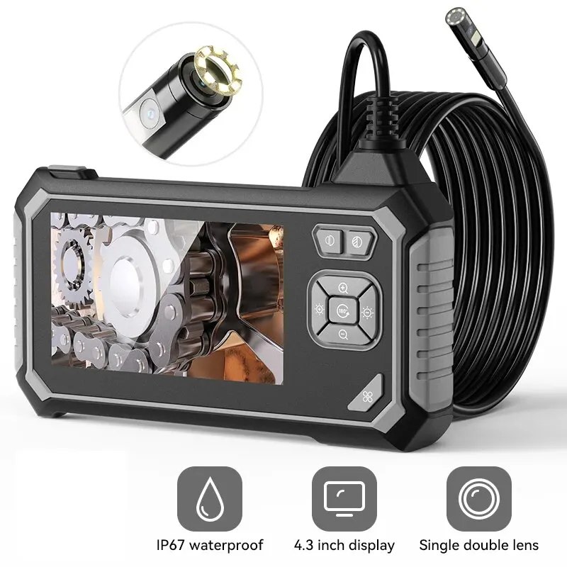 Industrial Endoscope Camera 4.3\'\' Rigid Cable 8mm HD1080P Sewer Pipe Inspection Camera IP67 Waterproof With LEDs for Car Engine