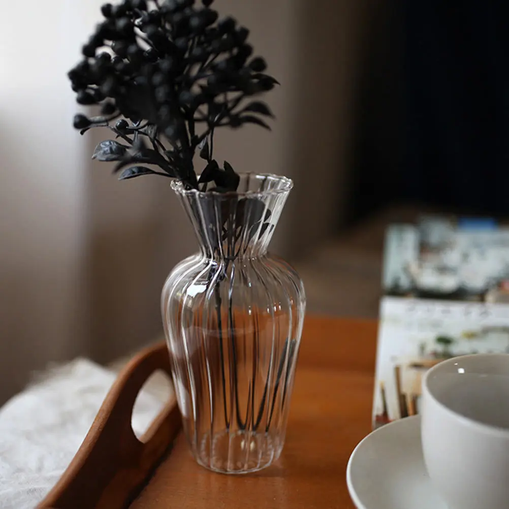 

1Pcs Striped Glass Vase Long Time Use Elegant Flower Vase for Fresh Silk Flowers Home Decor Flower Implement