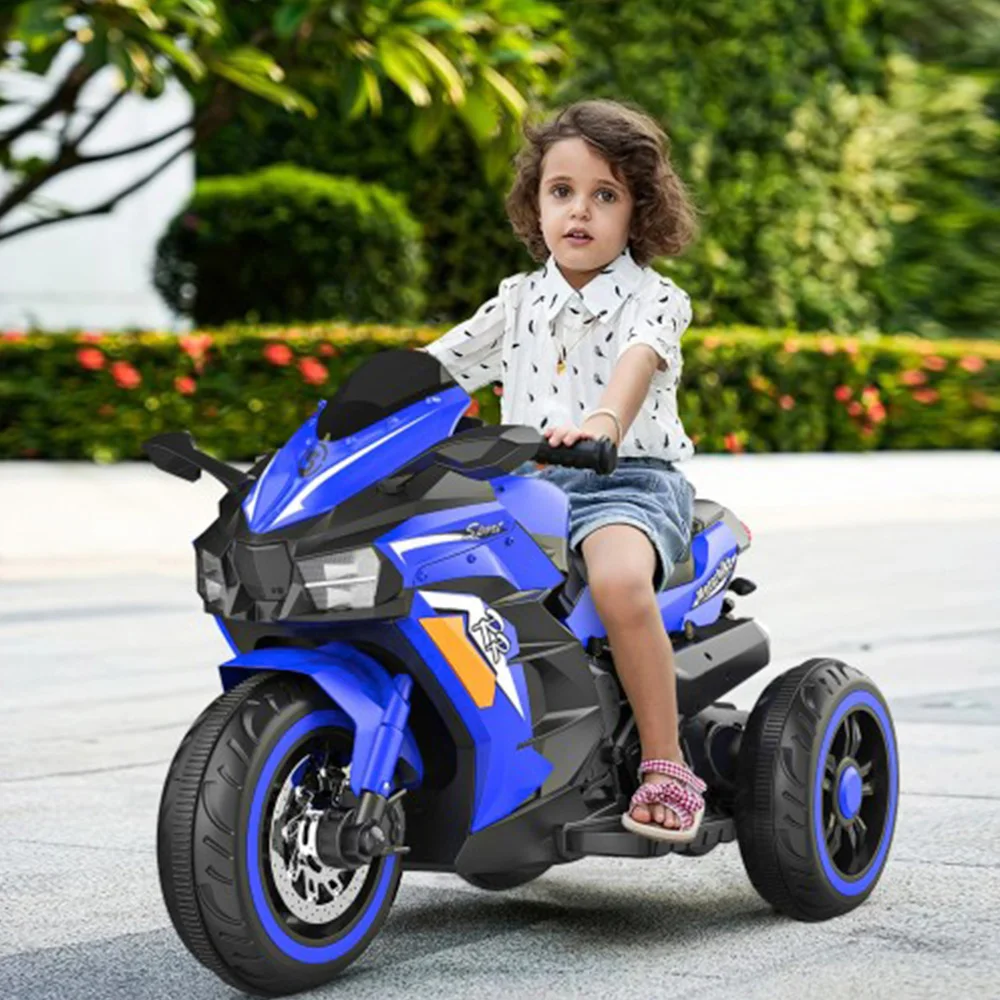 12V kindermotorfiets 3 wielen elektrische motorfiets voor kinderen met lange batterijduur, rit op motorfiets met EVA-wielen, grote stoel