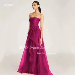 OLOEY Elegant Red Evening Dress Side High Slite Strapless Floor-length Multi-layered Wedding Party Dress Vestidos De Noche