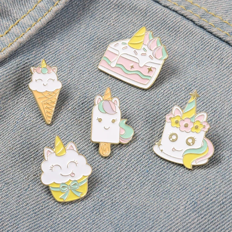 Rainbow Food Enamel Pin Cartoon Cake Ice Cream Dessert Brooches Cute Bag Clothes Lapel Pins Badges Jewelry Gift for Kids Friends